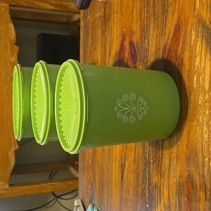 Tupperware Green Cannister Set 3 Pieces with Lids